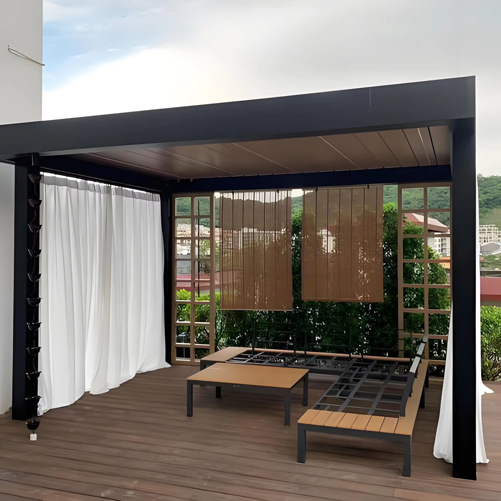 Outdoor Furniture Gazebo - Luxuriöser Pulverbeschichteter Rostfreier Aluminium-Pavillon Hurrikan-Resistenter Pergola