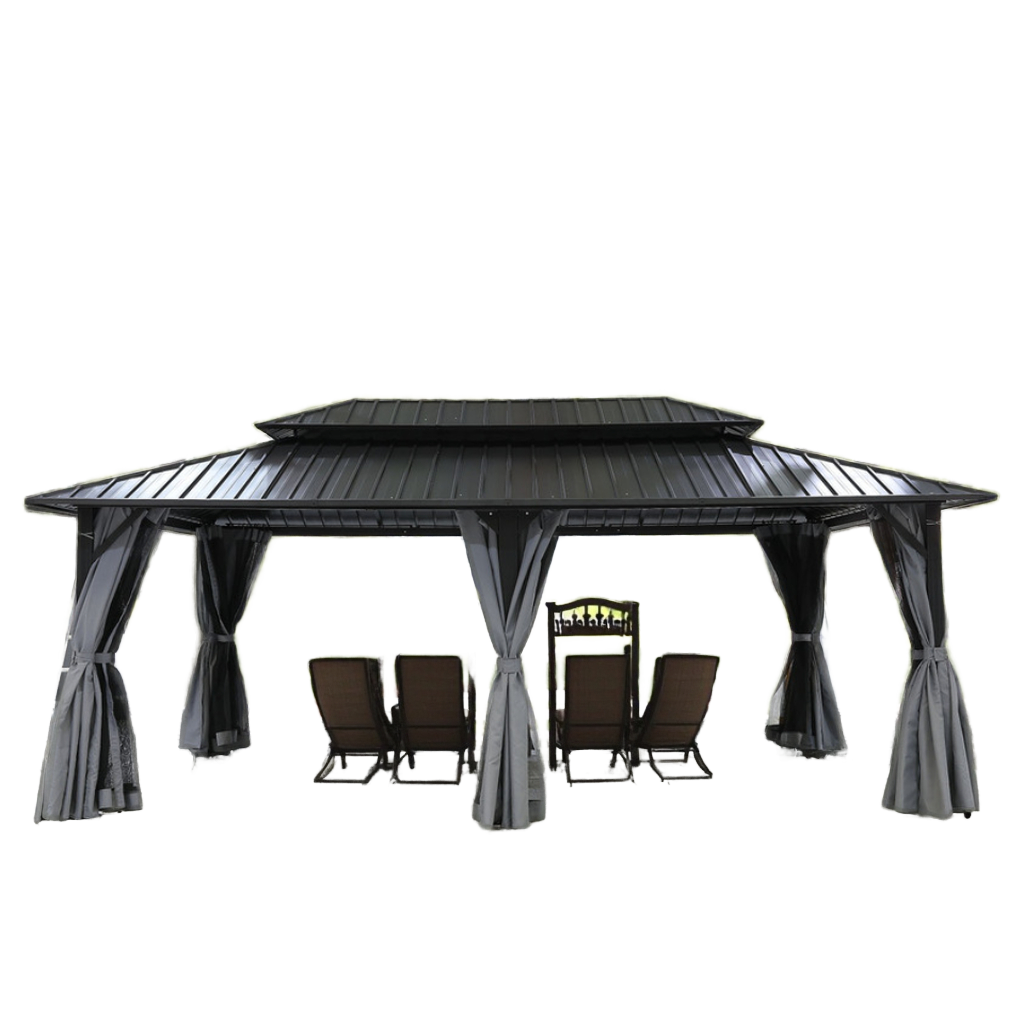 Outdoor Furniture Gazebo - Outdoor-Aluminium-Rahmenpavillon & Gartenlaube mit Doppel-Metalldach, Festem