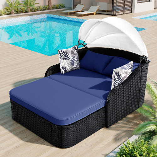 Outdoor Furniture Black - 79,9 Zoll Outdoor-Sonnenliege mit verstellbarem Sonnendach