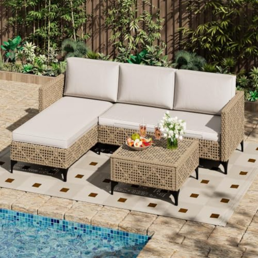 Outdoor Furniture Cushion - Gartenmöbel-Set: Sofa-Set aus Korbgeflecht mit Kissen
