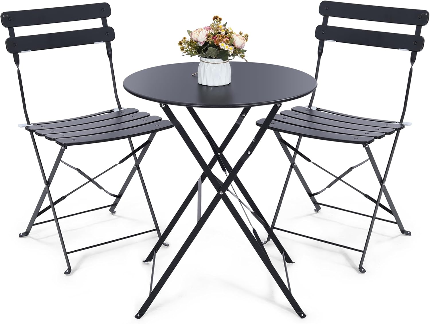 Outdoor Furniture Black - Platzsparendes schwarzes 3-teiliges klappbares Outdoor-Bistro-Set bestehend