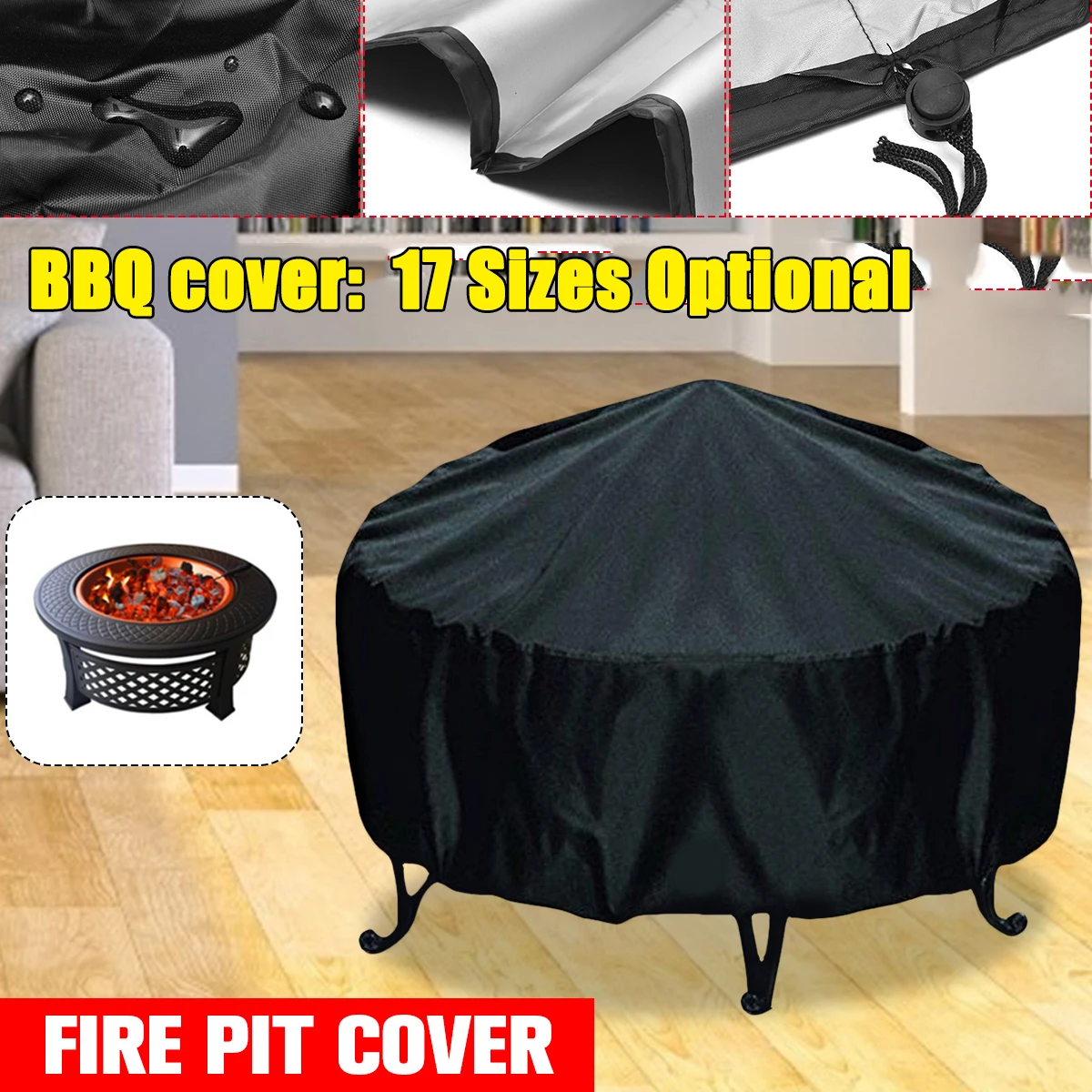 Outdoor Furniture Black - Wasserdichte Terrassen-Feuerstellenabdeckung, schwarz, UV-Schutz, Grill, Grill,