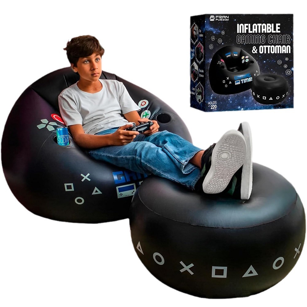 Outdoor Furniture Black - Kreativer E-Sport-Gaming-Stuhl mit Getränkehalter und Seitentaschen,
